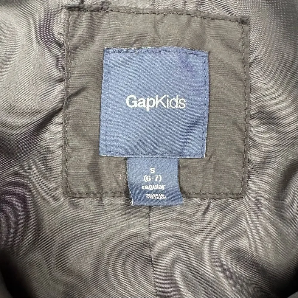 GapKids Unisex Primaloft Black Puffer Jacket Coat Hood SZ S (6-7) Zip Front